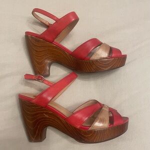 Miz Mooz Presley Red and Cognac platform sandals Size 10, New
